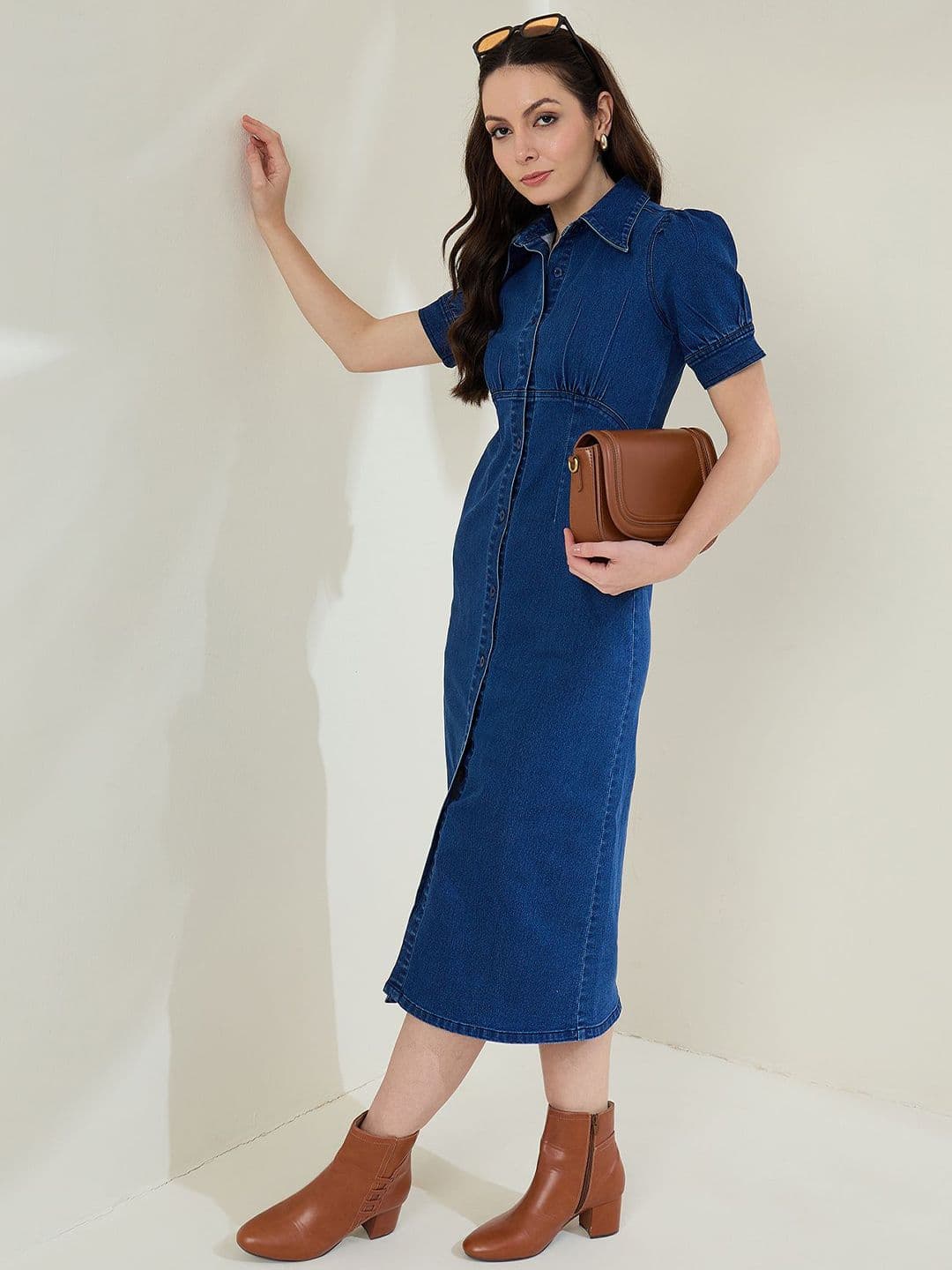 Chemistry Chemistry Women Denim Shirt Midi Dress