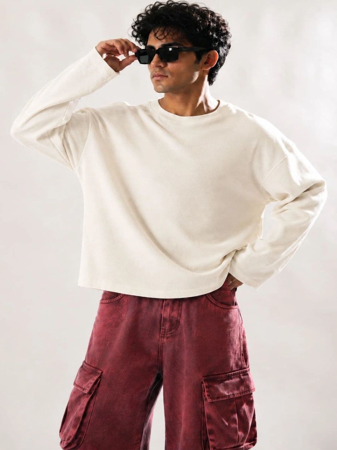 BEOVER Men's Boxy Fit Self Design Round Neck T-shirt