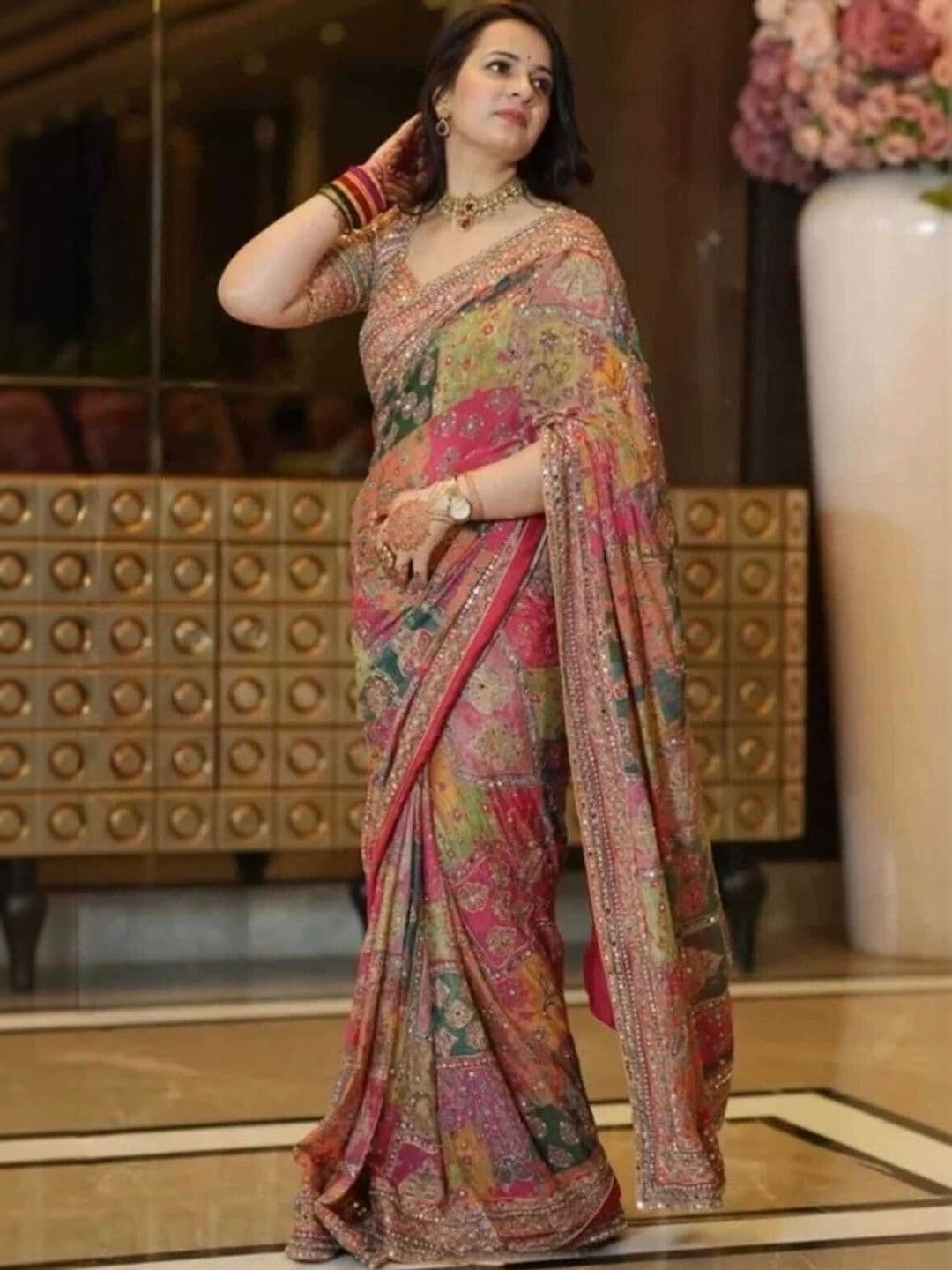 LOVELIEST Embroidered Pure Chiffon Saree