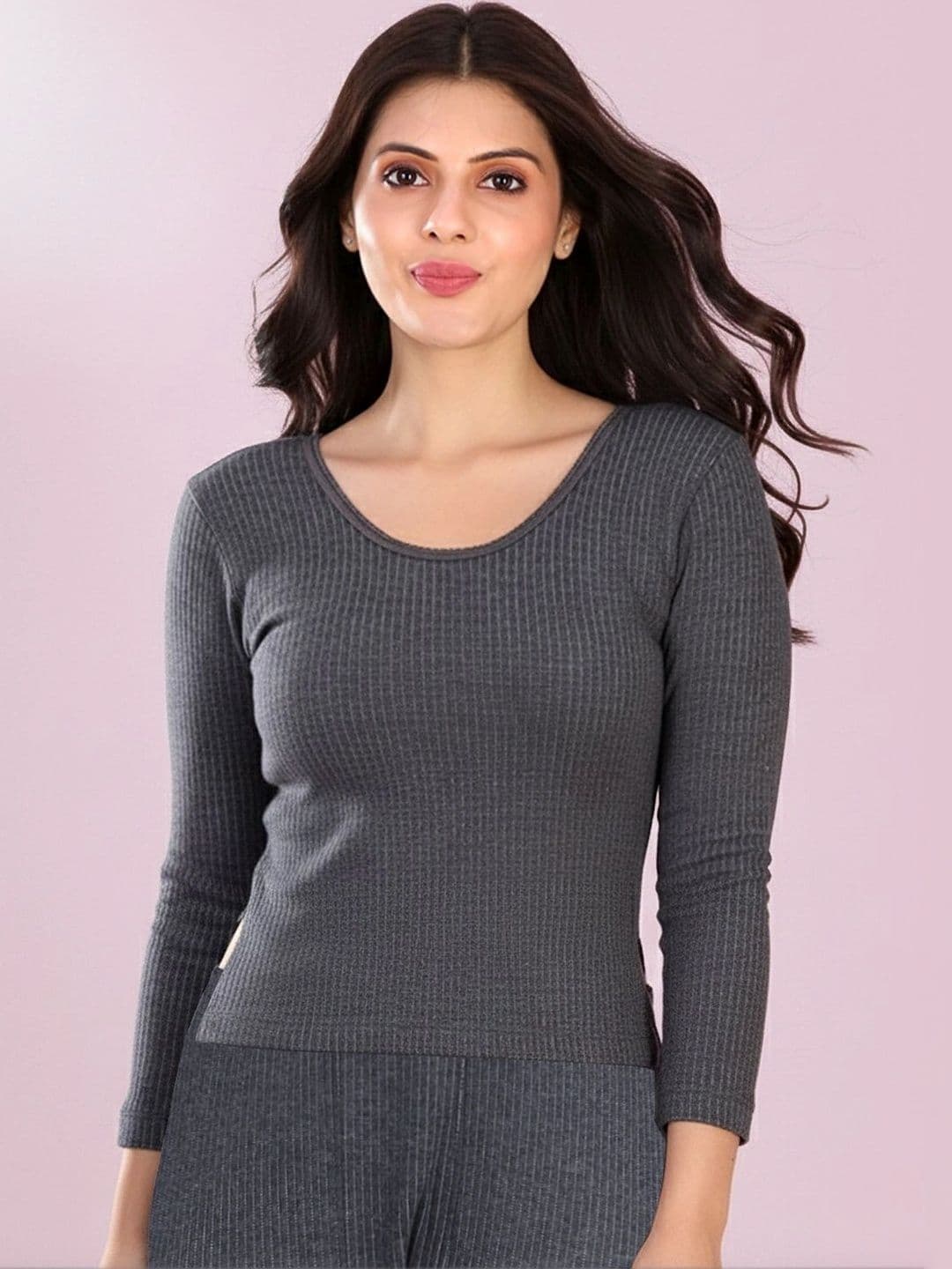 INFERNO Women Ribbed Round Neck Cotton Thermal Top