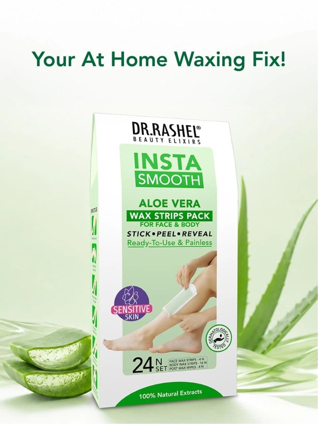 DR.RASHEL Aloe Vera Ready To Use Wax Strips 24pcs Easy Hair Removal for Smooth & Soft Skin