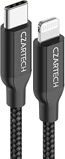 CZARTECH [1.2 Mt USB-C 20W Fast Charging cable Compatible with i-Phone,14,13, 12,11, X, 8, 7, 6, 5, i-Pad Air and More [Nylon Braided, Black]