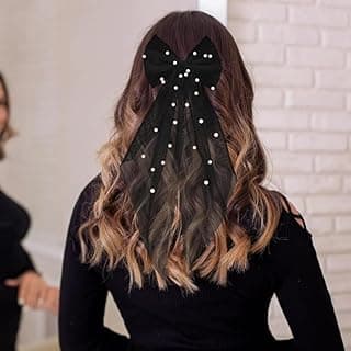 1 pcs Luxury Bridal Pearl Hair Bow Veil Bridesmaid Large Hair Bow Wedding Veil with Barrette Bachelorette Party Decorations Bridal Bridesmaid Gift (Black)
