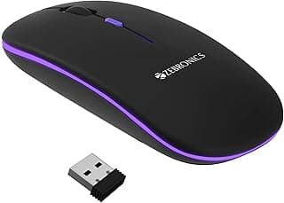 ZEBRONICS Blanc Slim Wireless Mouse with Rechargeable Battery, BT + 2.4GHz, 4 Buttons, 800/1200/1600 DPI, Silent Operation, Multicolor LED Lights