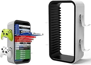 PSS Video Game Storage Stand Tower Compatible with PS5 PS4 PS3 Nintendo Switch Xbox Series S & X one Universal Game Disc Holder Vertical S tand with 4 Controller Stand Holder Accessories (White/Black)