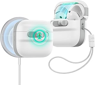 ESR for AirPods 4 Case, Compatible with AirPods 4th Generation Case (2024) (USB-C), MagSafe Compatible, Magnetic Lid Lock, Drop-Proof Protection Cover with Lanyard, Pulse Series, White