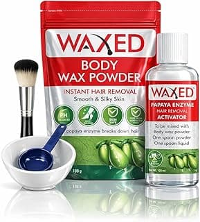 WAXED™ Body Wax Powder for Women Waxing Set | Instant Hair Removal | Papaya Enzyme Activator | Full Body Wax | 100g Powder + 100ml Activator | With Bowl, Spoon & Brush Included.(Pack of 1)
