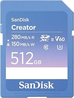 SanDisk Creator SD UHS-II Card 512GB, Read speeds up to 280MB/s, Write speeds up to 150MB/s, 4K UHD/6K Video, V60,…