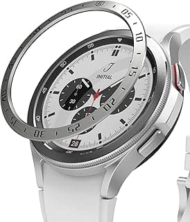 Ringke Bezel Styling Compatible with Samsung Galaxy Watch 4 Classic 46mm Adhesive Frame Ring Cover Anti Scratch [Stainless Steel] Protection for Galaxy Watch4 Classic 46mm - Silver [46-01]