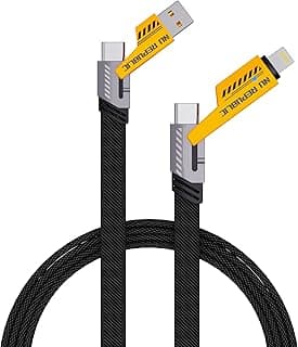 Nu Republic Blaze Fusion-Q 65W 4-in-one 1.2m USB-A to Type-C to Type-C + Type-L Metal Connector Fast Data Charging Carbon Texture Braided Cable (Black)