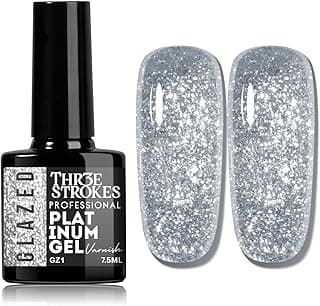THR3E STROKES UV LED Soak Off Gel Nail Polish Glitter | Long Lasting Gel Polish with High Shine Gloss | Chip Resistant, Quick Drying Nail Paint Lasts upto 28 Days 7.5ml (GZ1)