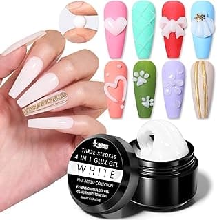 THR3E STROKES 7D Sculpting Gel for Nail Art – Clear 15g Hard Builder Gel for Nail Extension, Carving & Embossing | Non-Sticky Texture, 7D Pattern Design Gel – Professional & DIY Use 4IN1 GLUX (WHITE)