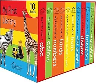 My First Library: Boxset of 10 Board Books for Kids (Pack 1) | Includes ABC, Numbers, Shapes, Colors, Wild Animals, Farm Animals & Pets, Birds, Fruits, Vegetables & Transport | Early Learning Board Bo