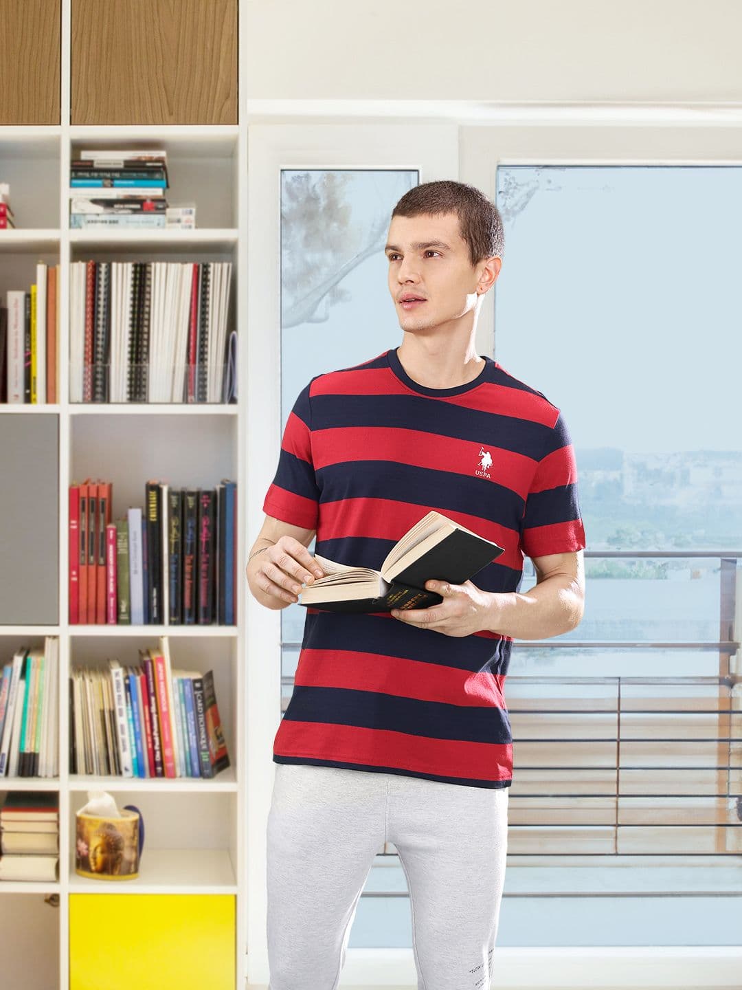 U.S. Polo Assn. U.S. Polo Assn. Men Red & Navy Blue Striped Comfort-Fit Lounge T-Shirt