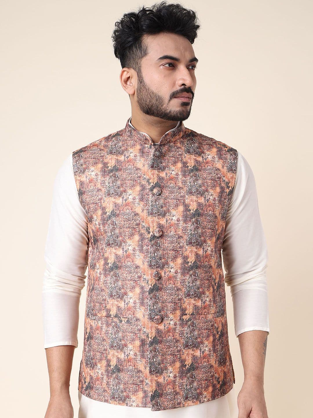 W & G W & G Printed Nehru Jacket
