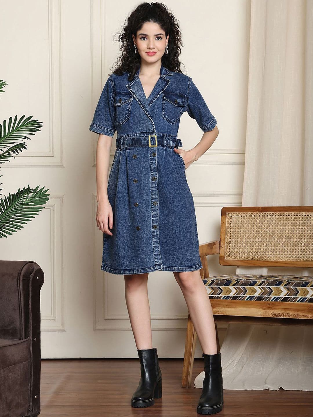 PUELLA PUELLA Lapel Coller Denim Shirt Dress