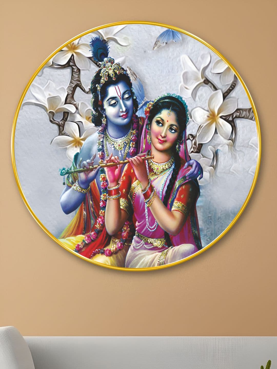 Myntra Elegant Homes Myntra Elegant Homes Radha Krishna Wood Wall Round Paintings Wall Art - 23 x 23 In