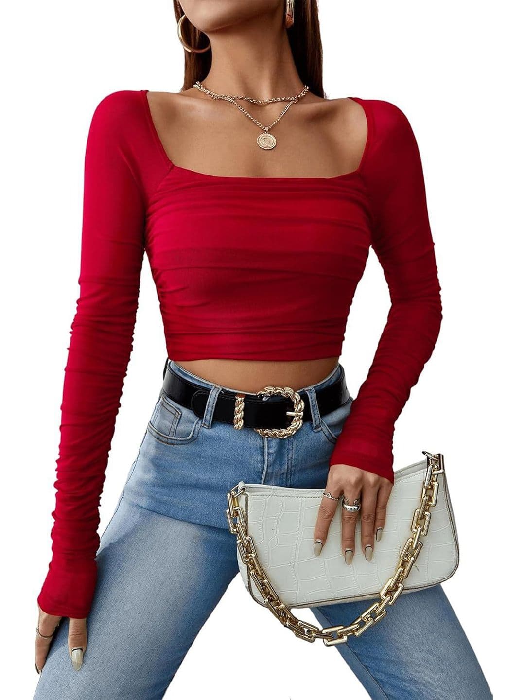 clobug clobug Square Neck Net Fitted Crop Top