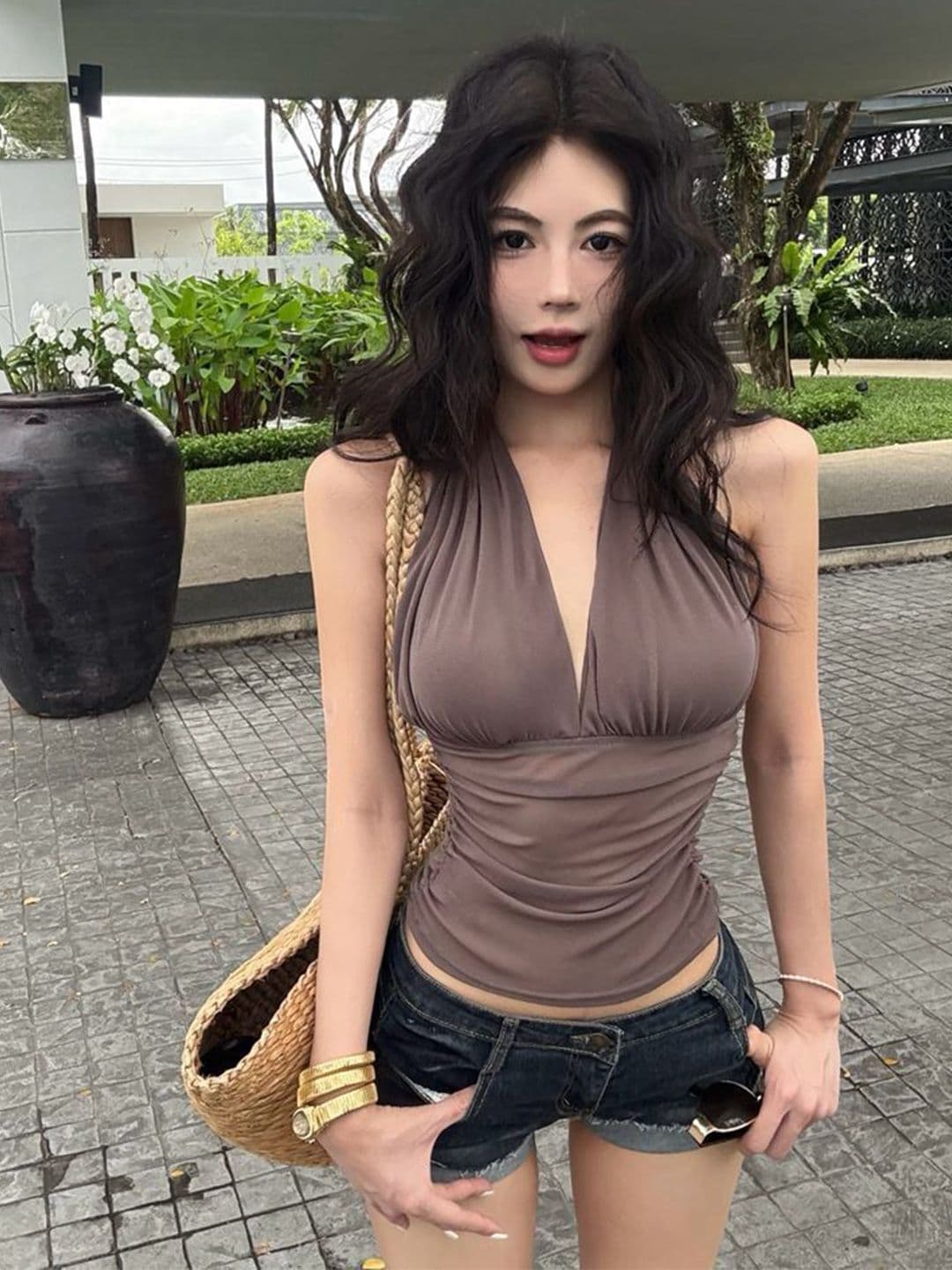 StyleCast x Revolte StyleCast x Revolte Women Halter Neck Crop Fitted Top