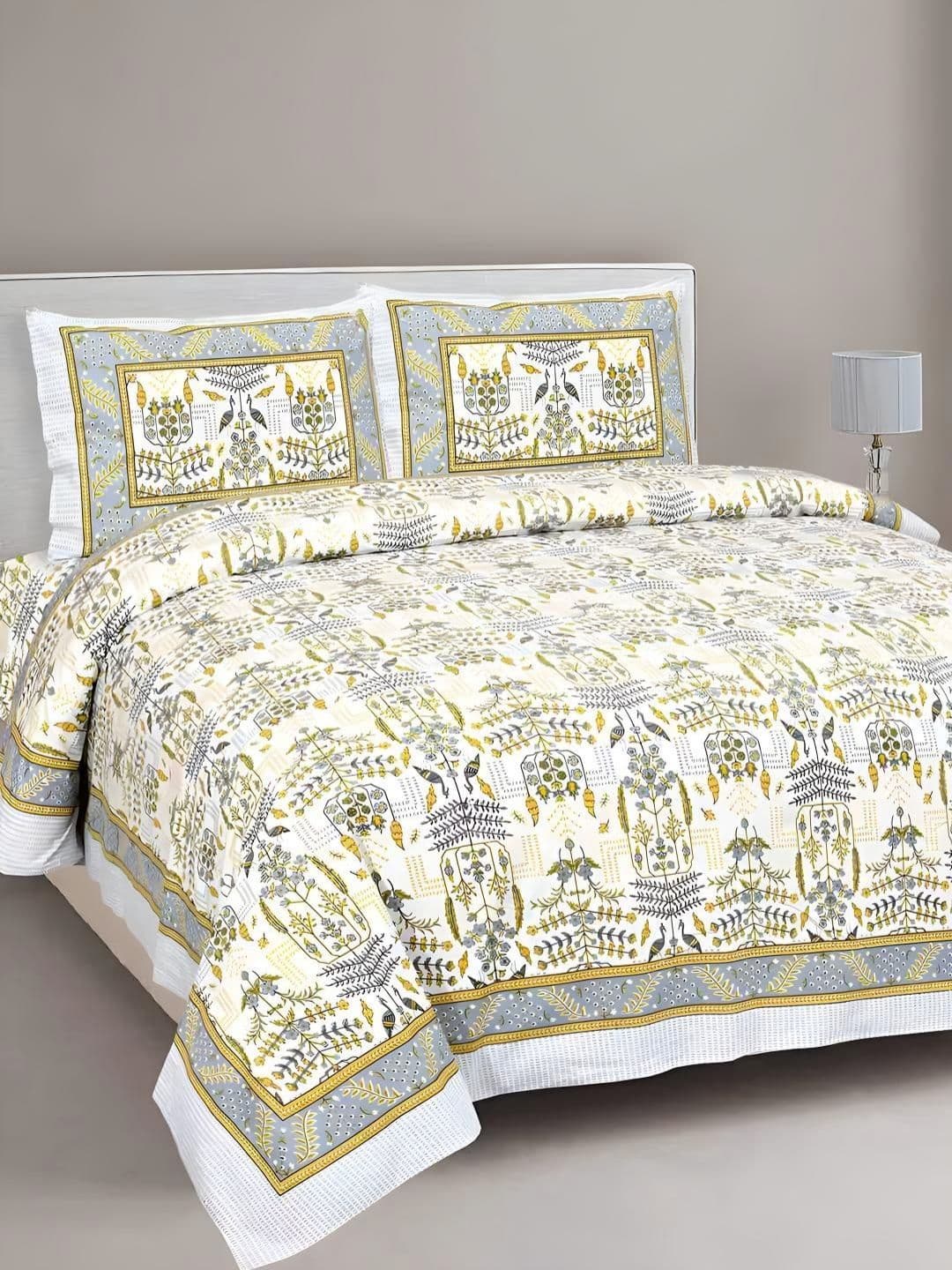 Myntra Elegant Homes Myntra Elegant Homes Grey Floral 240 TC Cotton King Bedsheet Set 2.74 m x 2.25 m