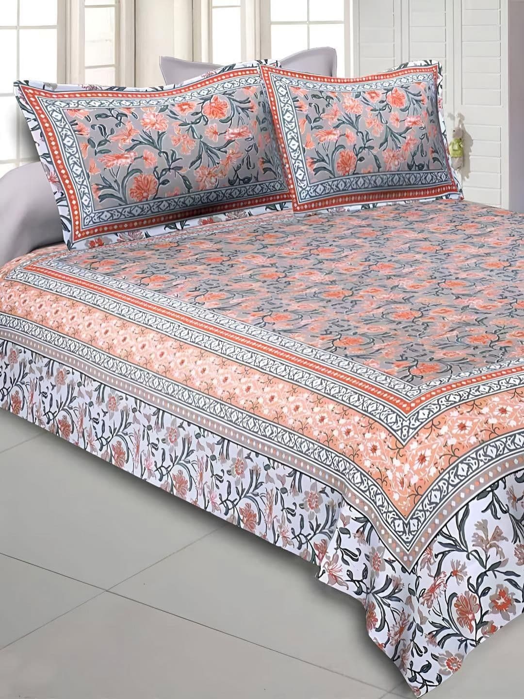 Myntra Elegant Homes Myntra Elegant Homes Brown Floral Pure Cotton 180 TC Double King Bedsheet Set-2.74mx2.25m