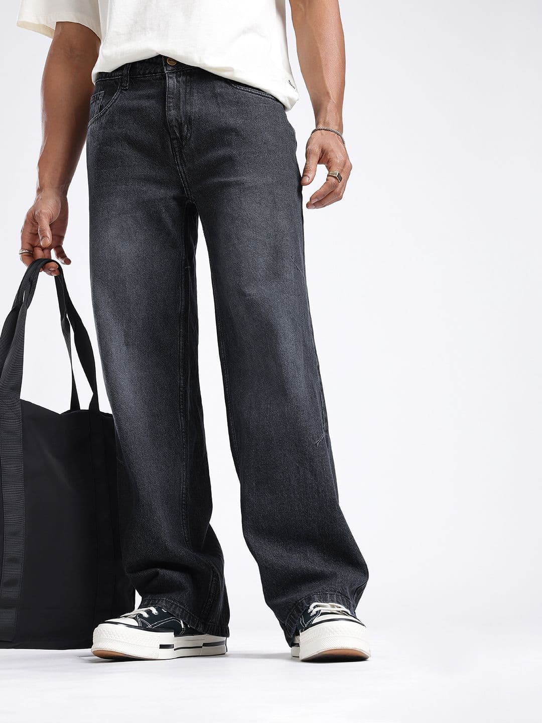 glitchez glitchez Men Wide Leg Light Fade Stretchable Jeans