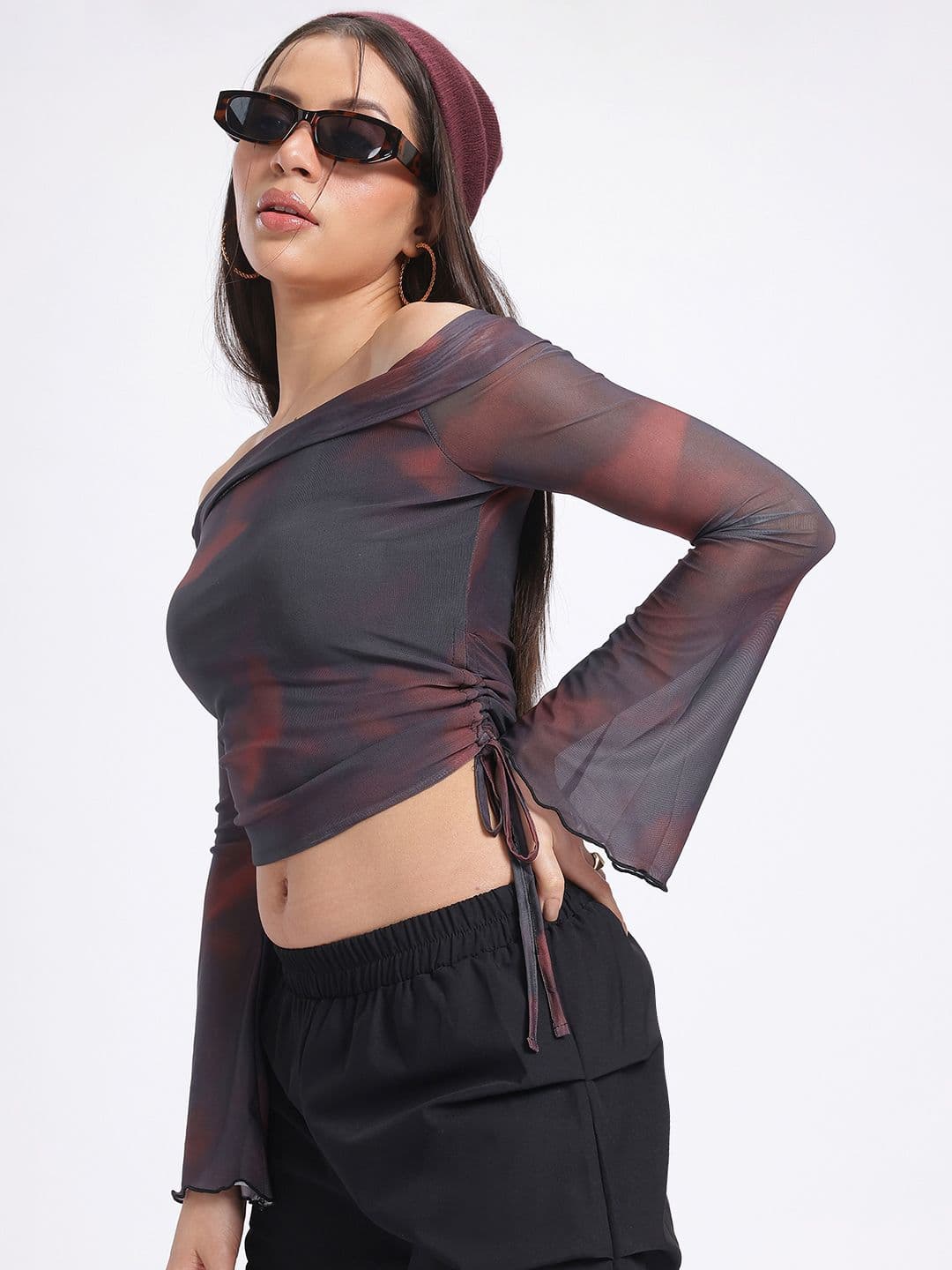 glitchez glitchez Dyes Off-Shoulder Crop Fitted Top