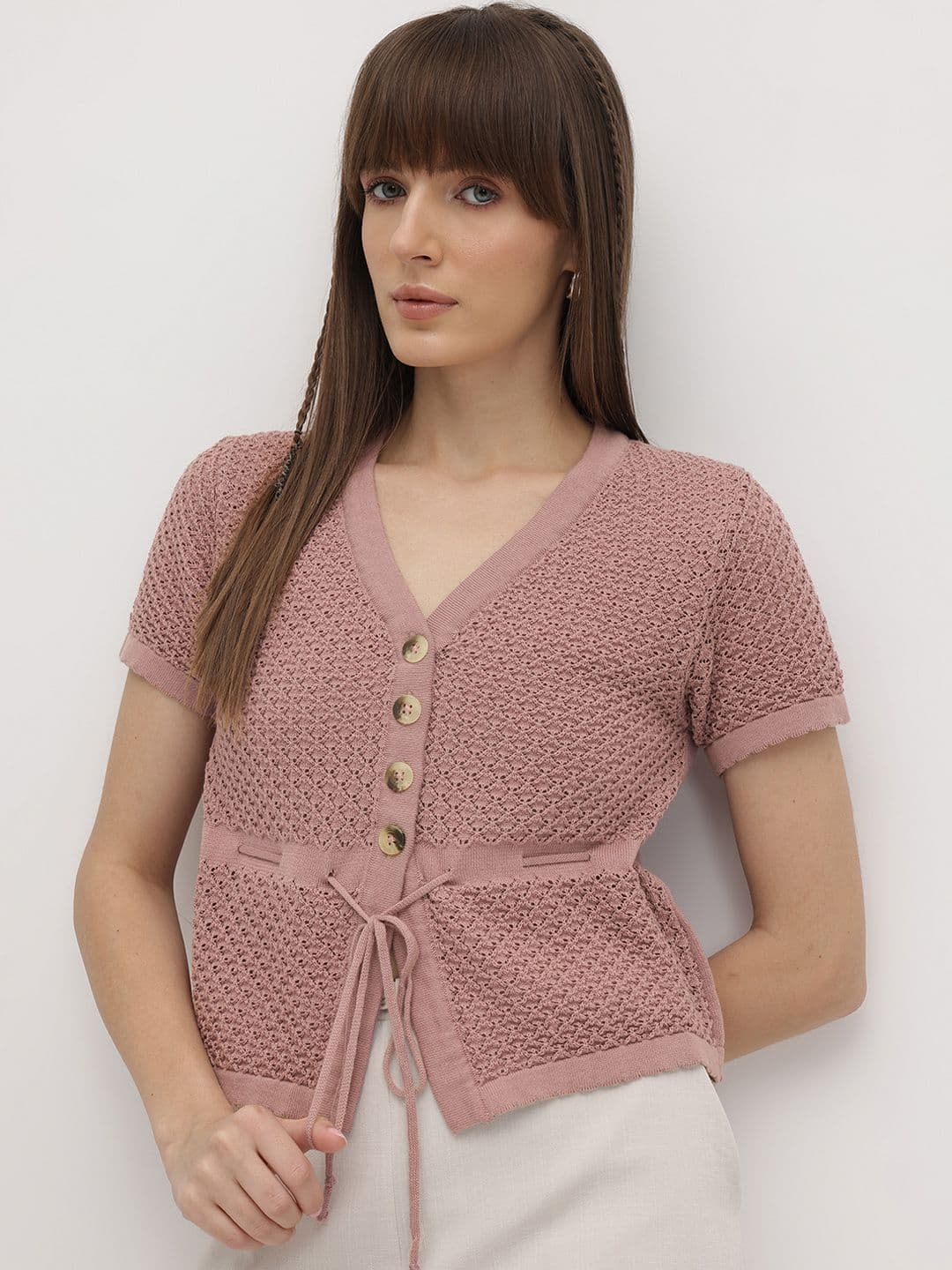 Roadster The Roadster Life Co. Geometric Self Design Top with Tie-Up Detail