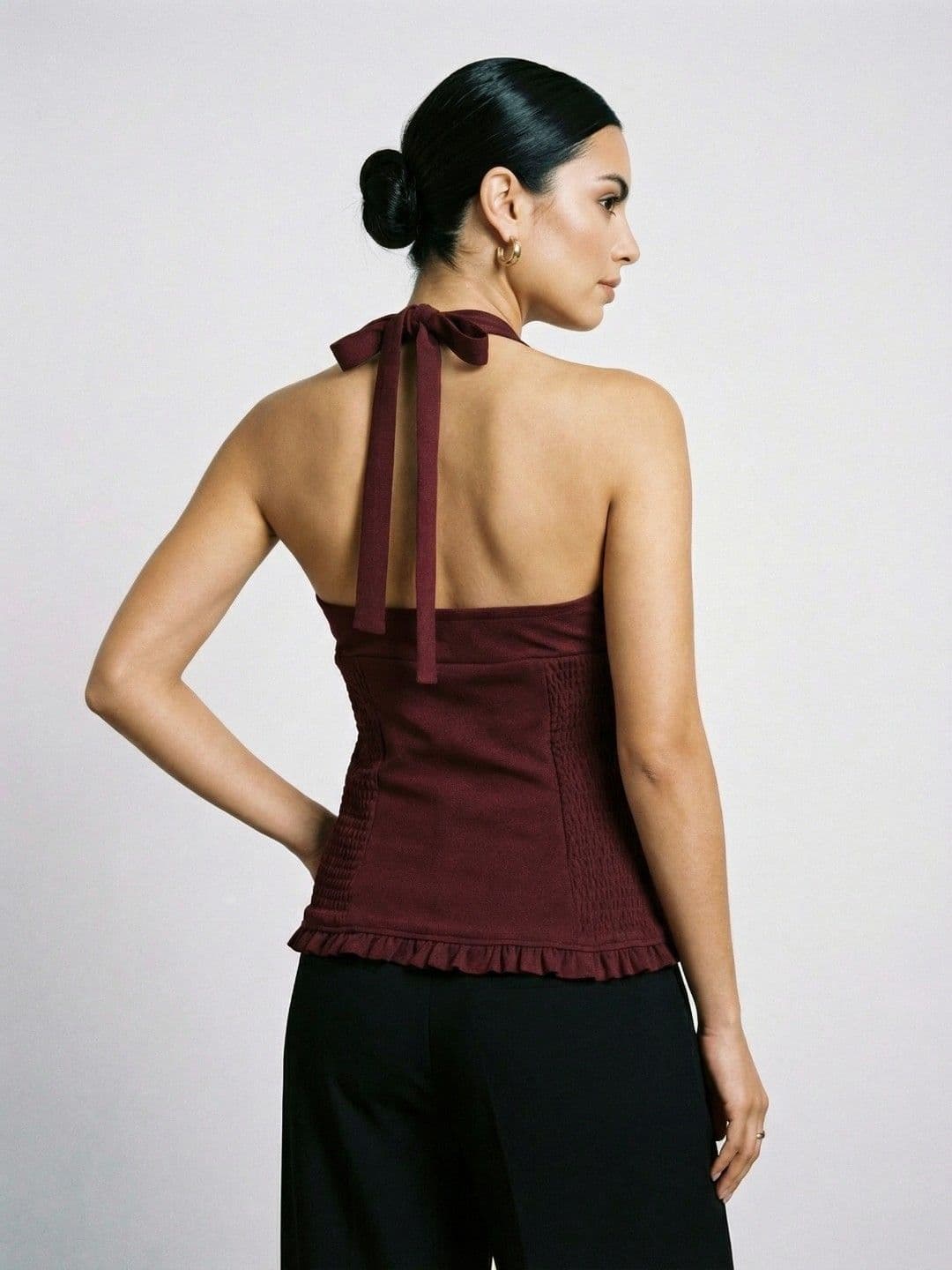 Phosphorus Phosphorus Halter Neck Smocked Detailed Fitted Top