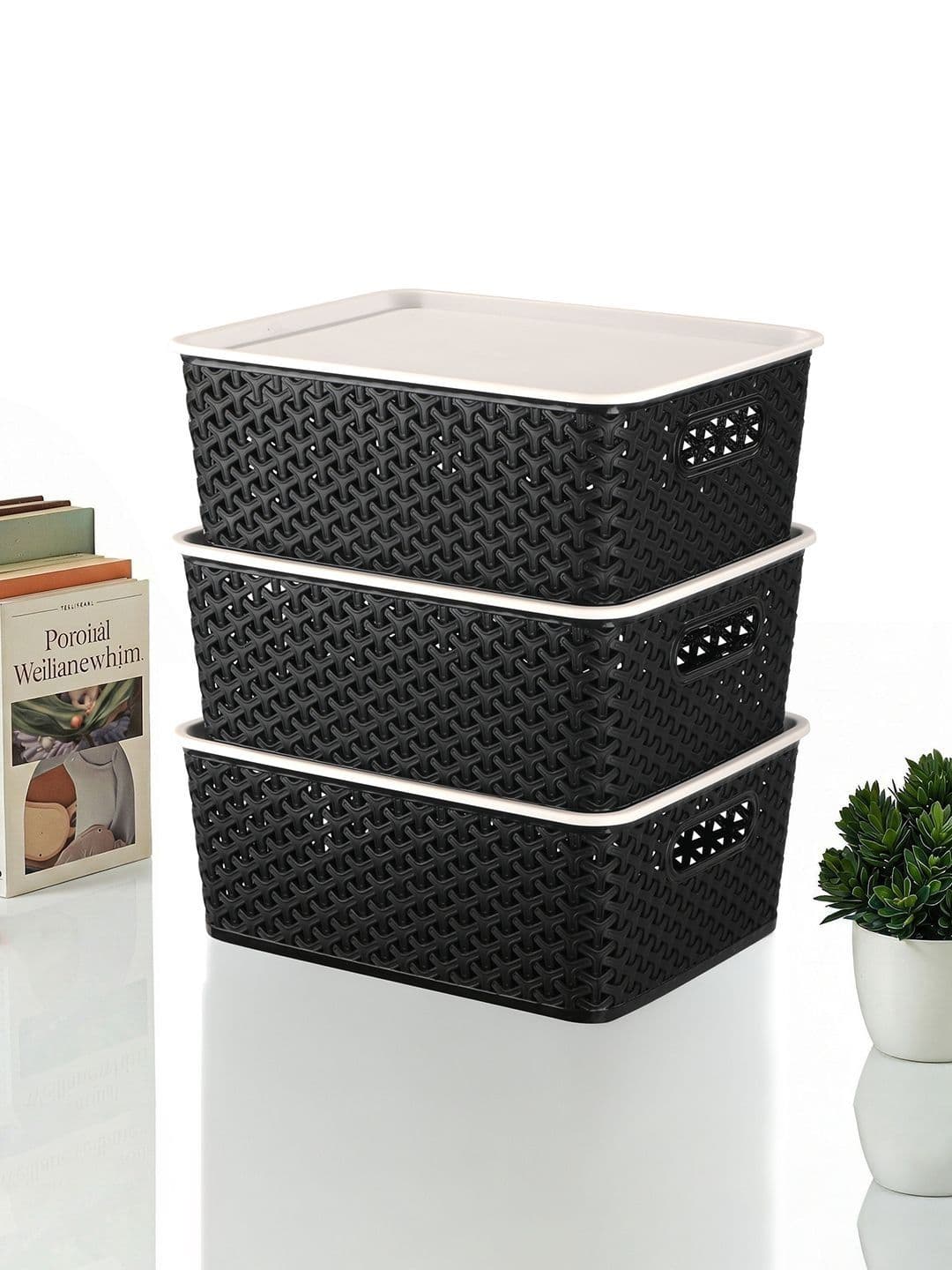 Myntra Elegant Homes Myntra Elegant Homes Black Set of 3 Regular Multi-Utility Organisers