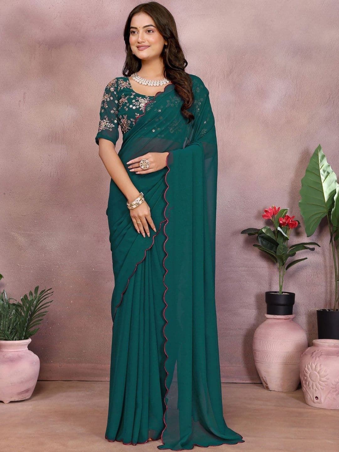 Sangria Sangria Saree With Embroidered Blouse Piece