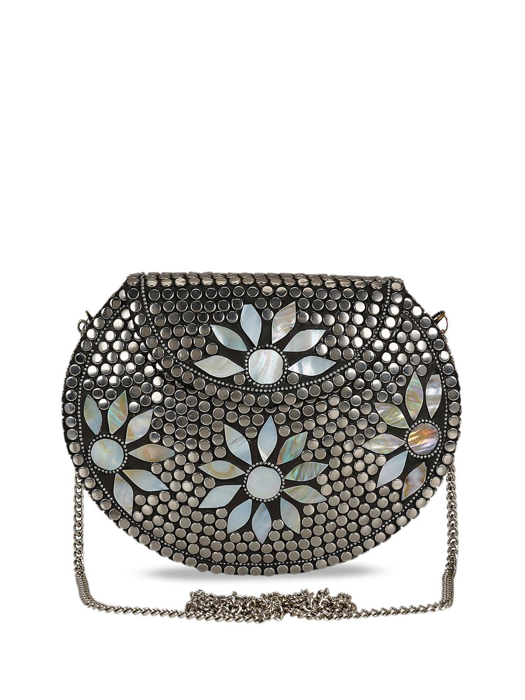 Anekaant Anekaant Silver-Toned Mosaic Embellished Metal Purse