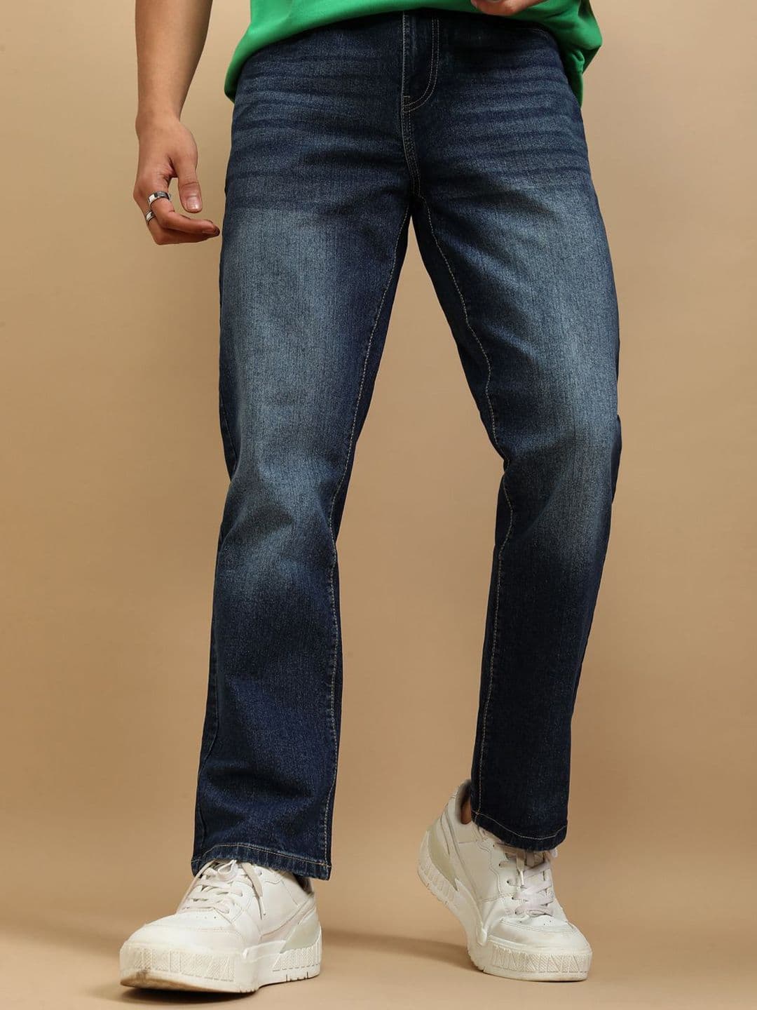 HIGHLANDER Men Straight Fit Low Distress Light Fade Stretchable Jeans