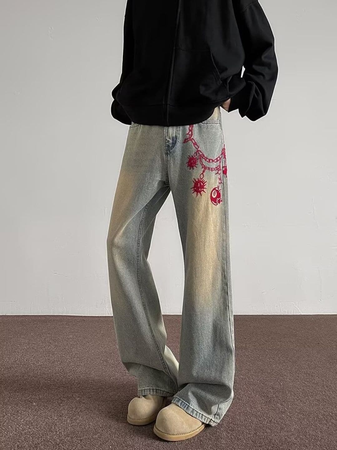 StyleCast Men Cotton Printed Wide Leg Jeans