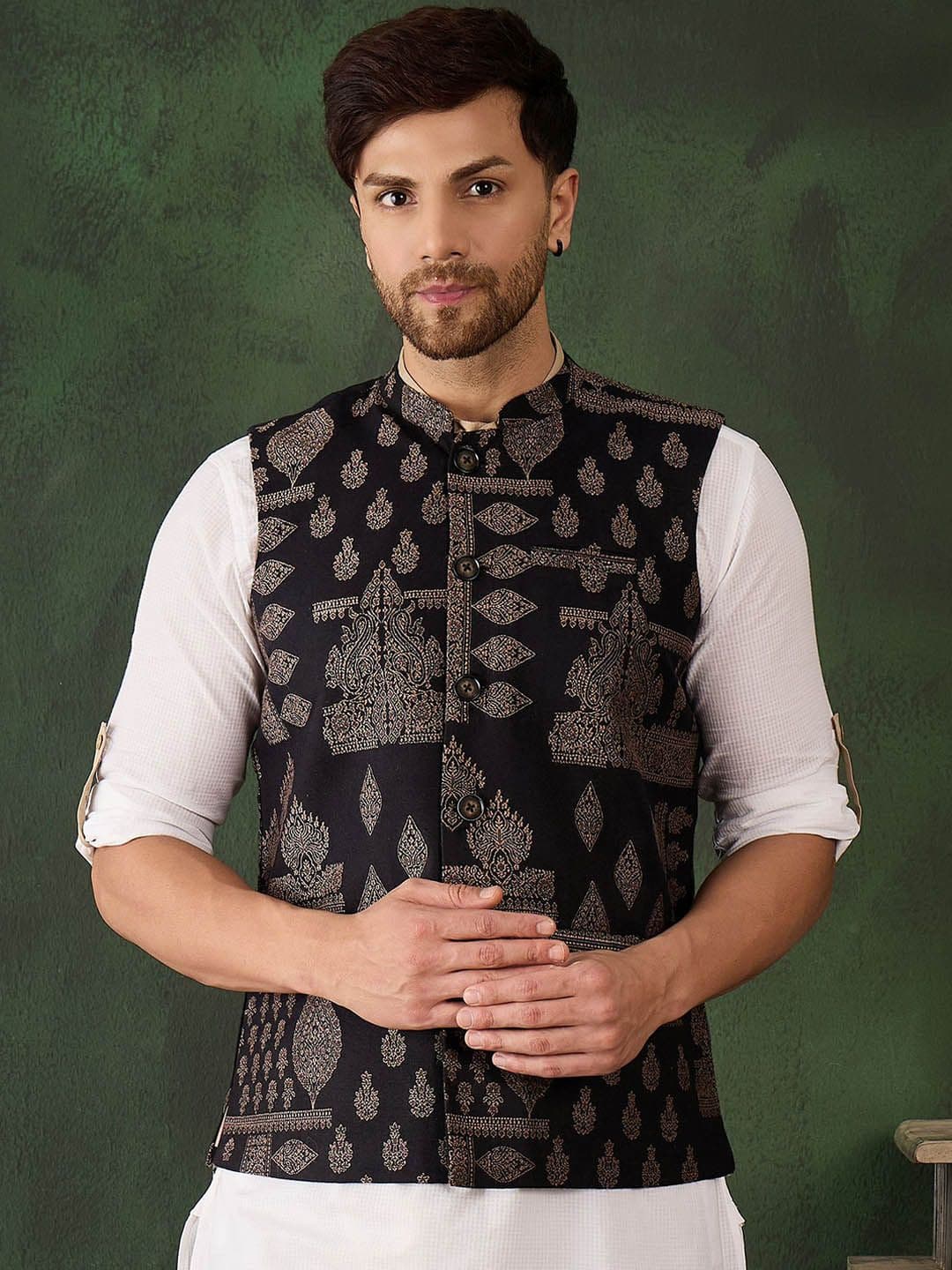 Sangria Men Woven Design Winter Pashmina Nehru Jackets