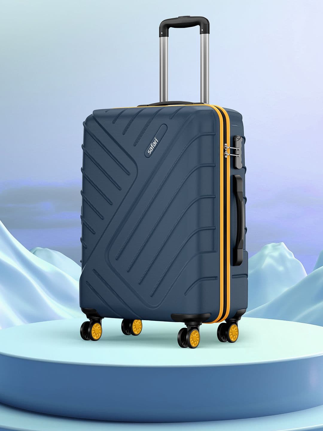 Safari Accent Blue Hard Sided 8 Wheel Medium Trolley Bag Suitcase 66cm