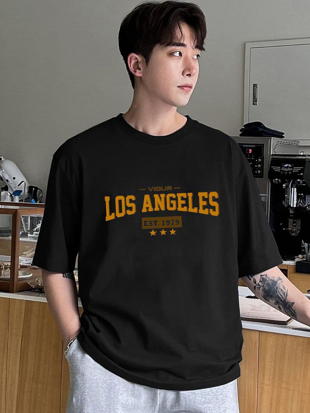 CLAFOUTIS Men Typography Printed Round Neck Cotton Oversized T-shirt