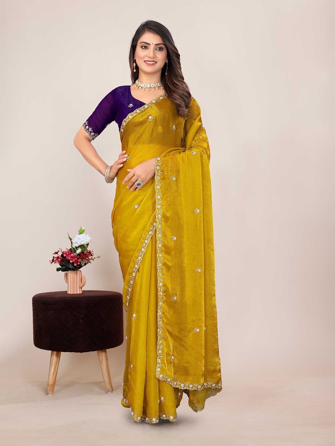 Kandora Embellished Beads and Stones Pure Chiffon Saree