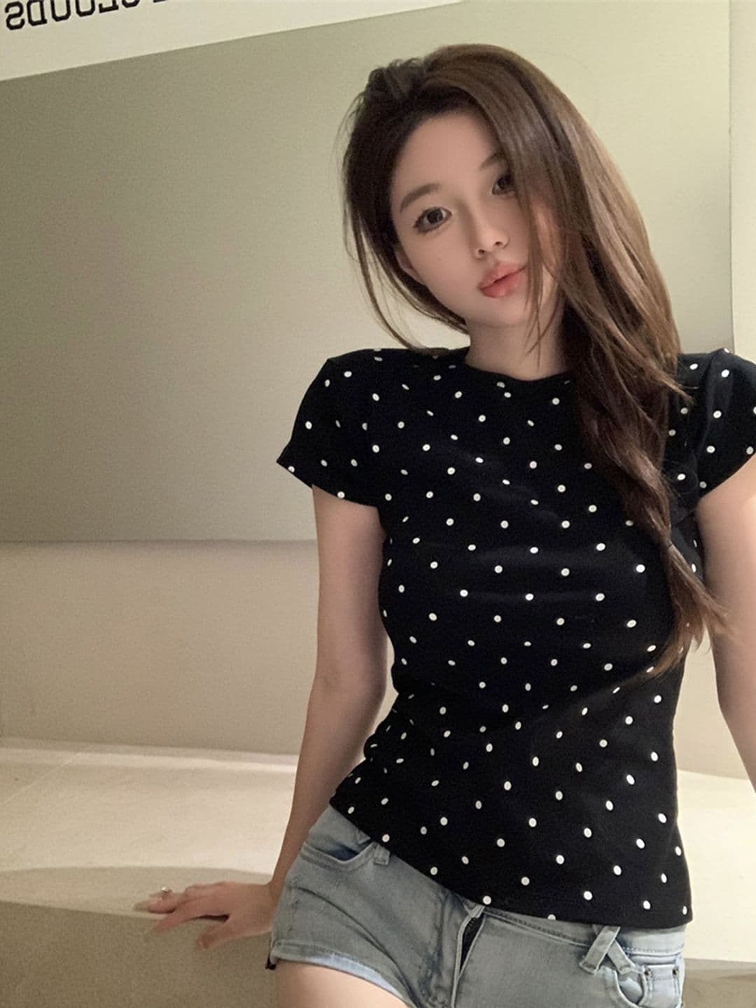 LULU & SKY Women Polka Dot Print Cinched Waist Top