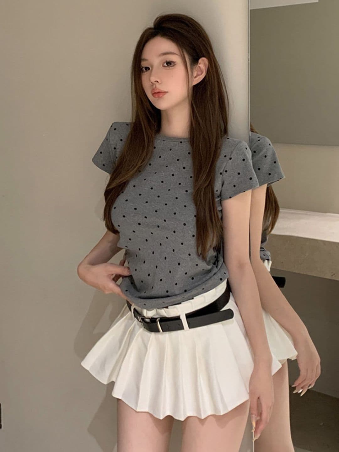 LULU & SKY Polka Dot Printed Flutter Sleeve Top