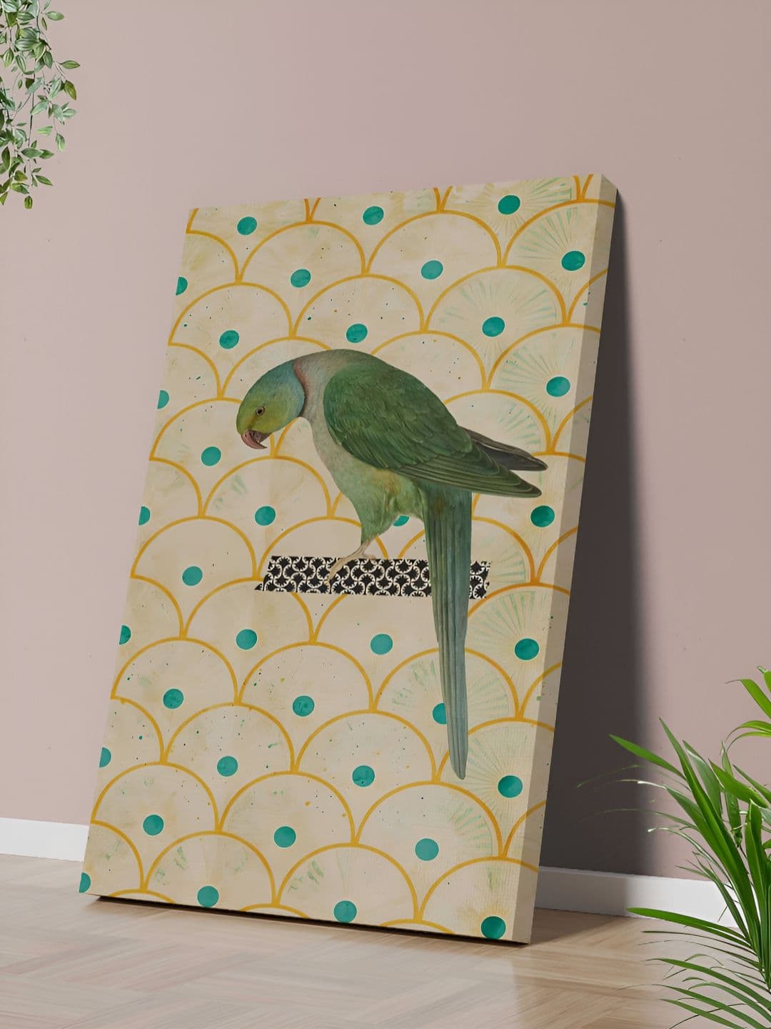 Myntra Elegant Homes White & Yellow Vintage Green Parrot Printed Canvas Wall Art