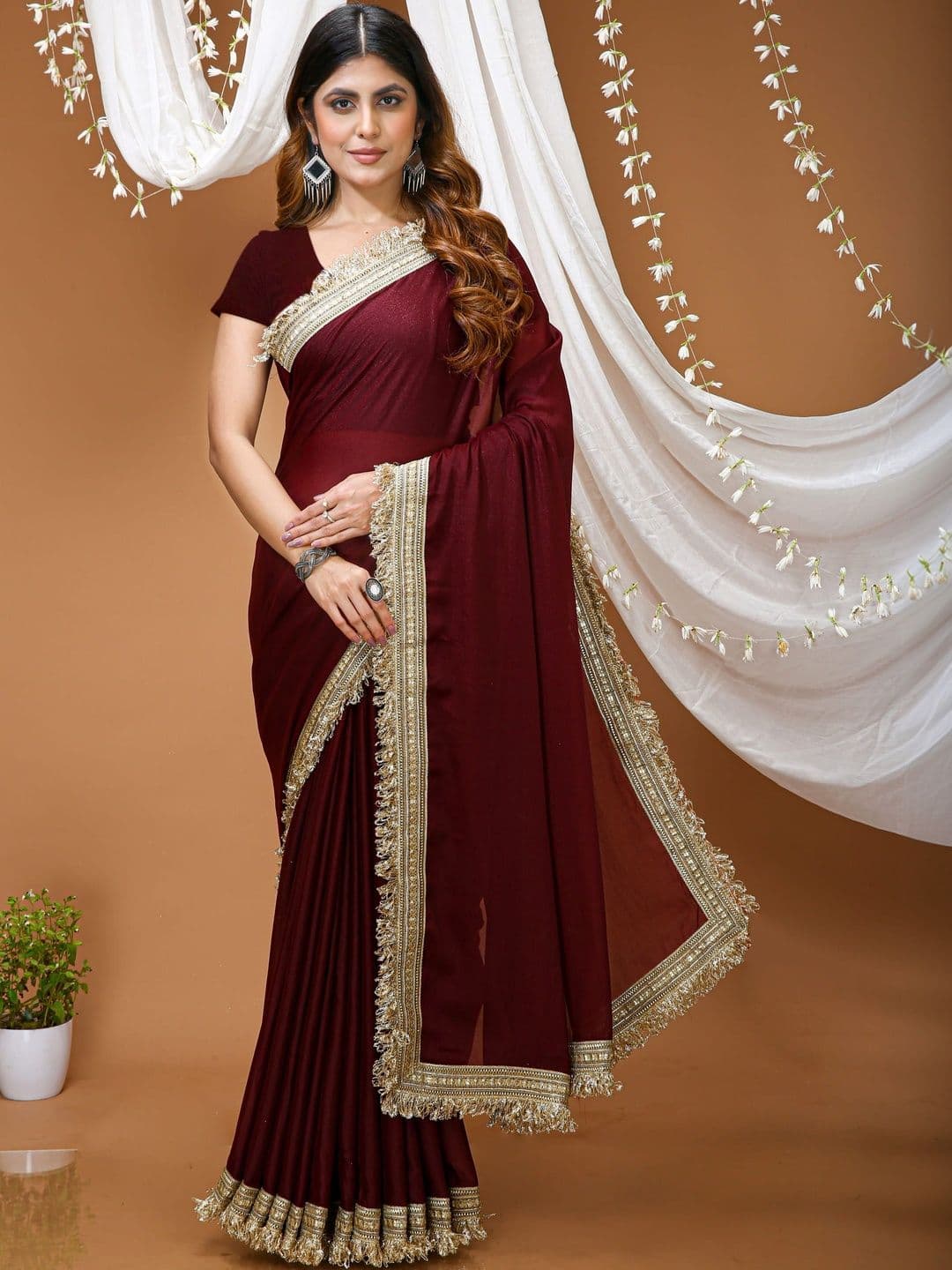 HERE&NOW Ethnic Motifs Zari Poly Georgette Banarasi Saree