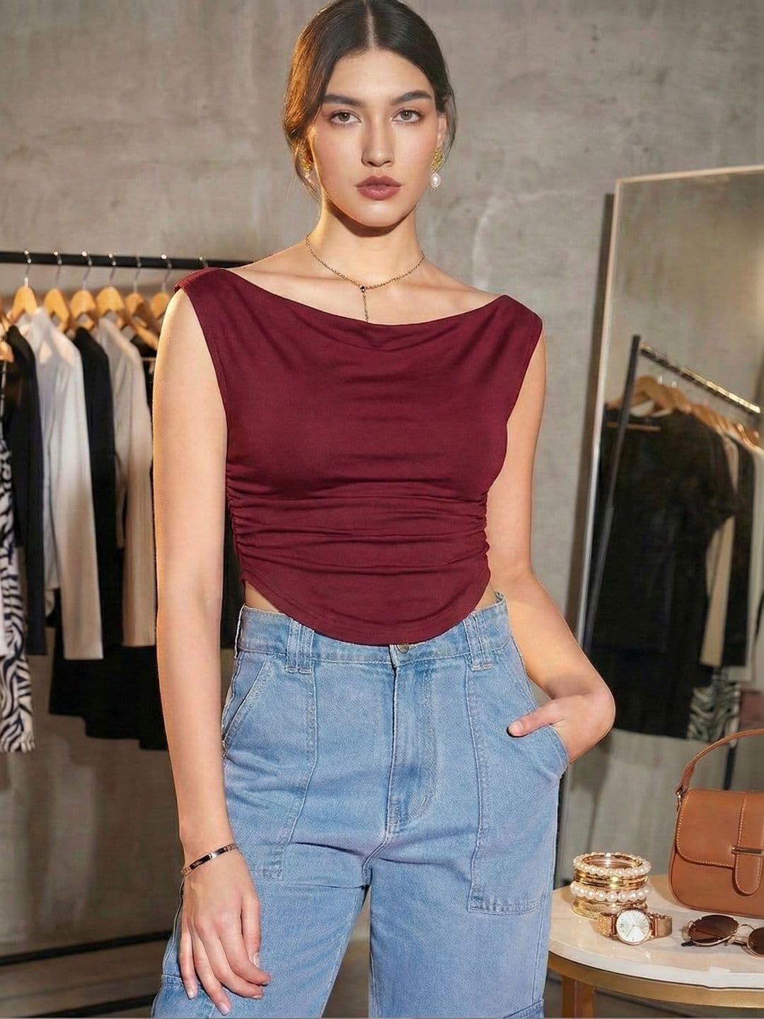 SZN Cowl Neck Crop Top