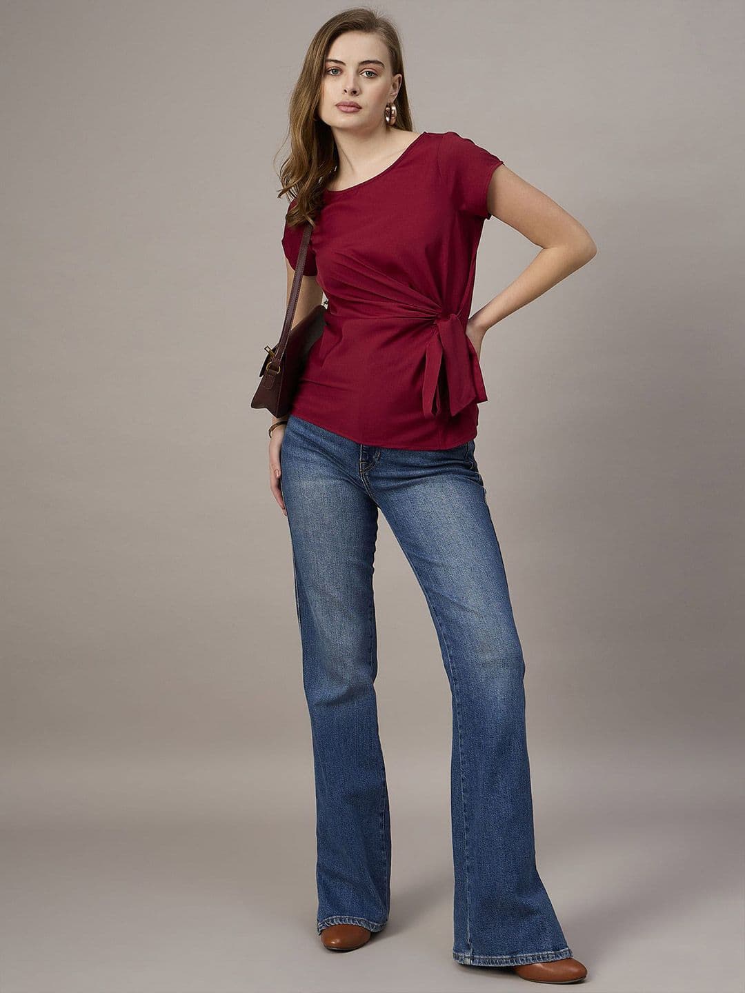 Roadster The Roadster Lifestyle Co Round Neck Top With Front Knot