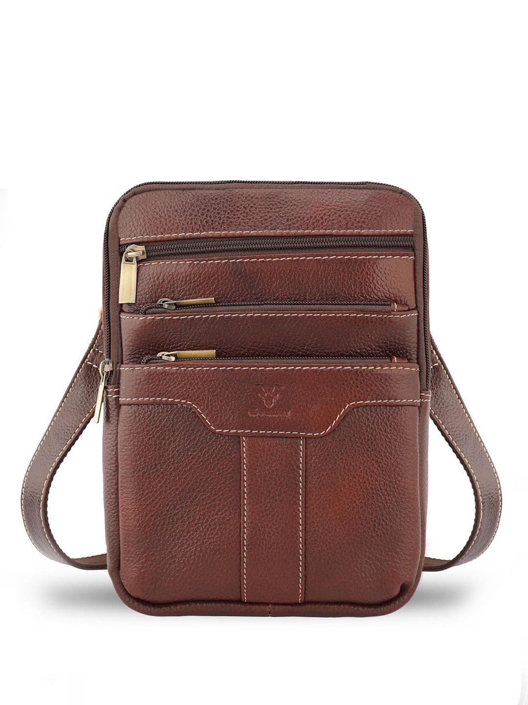 Goatter Unisex Textured Crossbody Zip Detail Leather Sling Bag