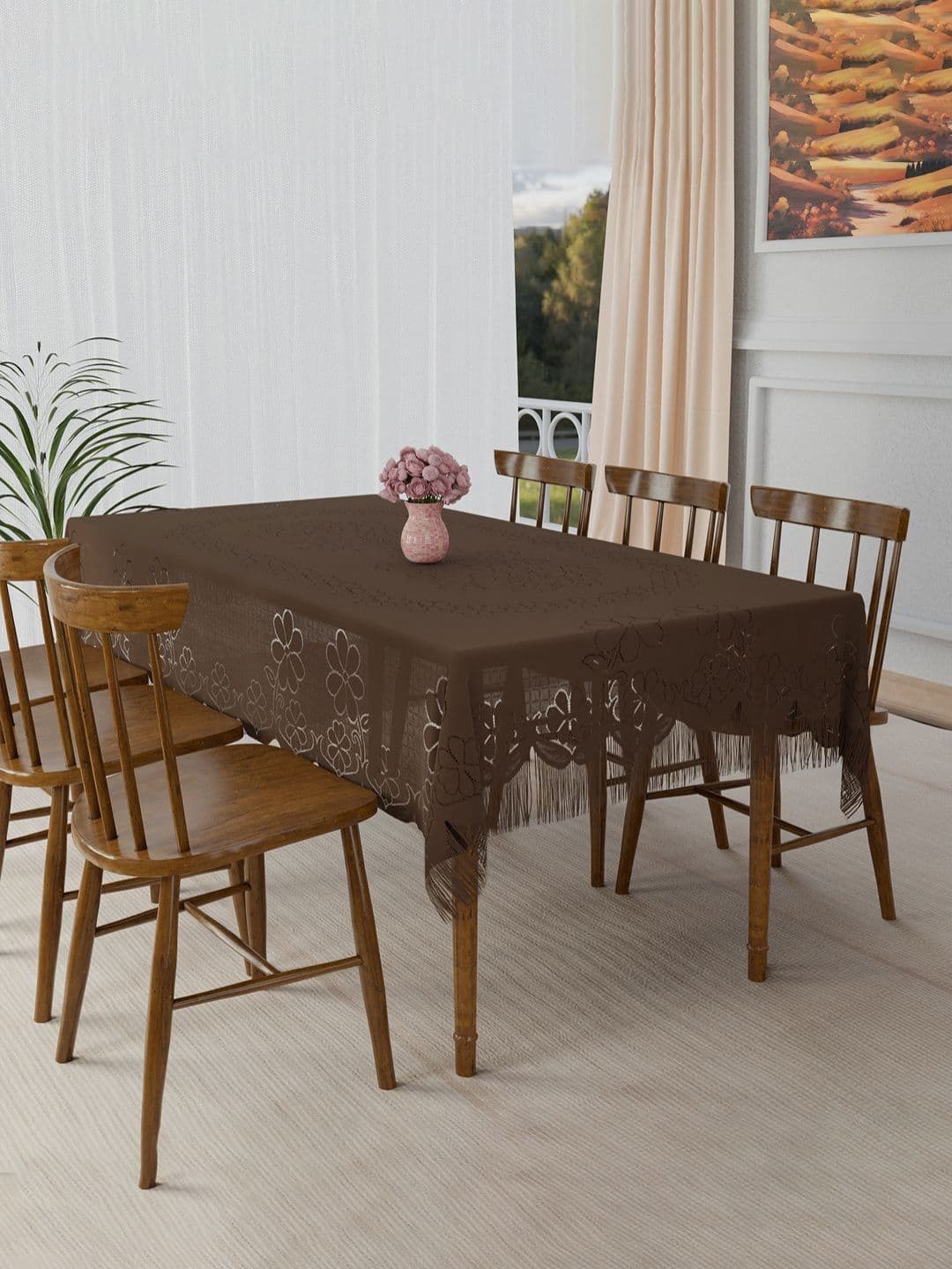 Myntra Elegant Homes Coffee Brown Cotton 6-Seater Table Cover