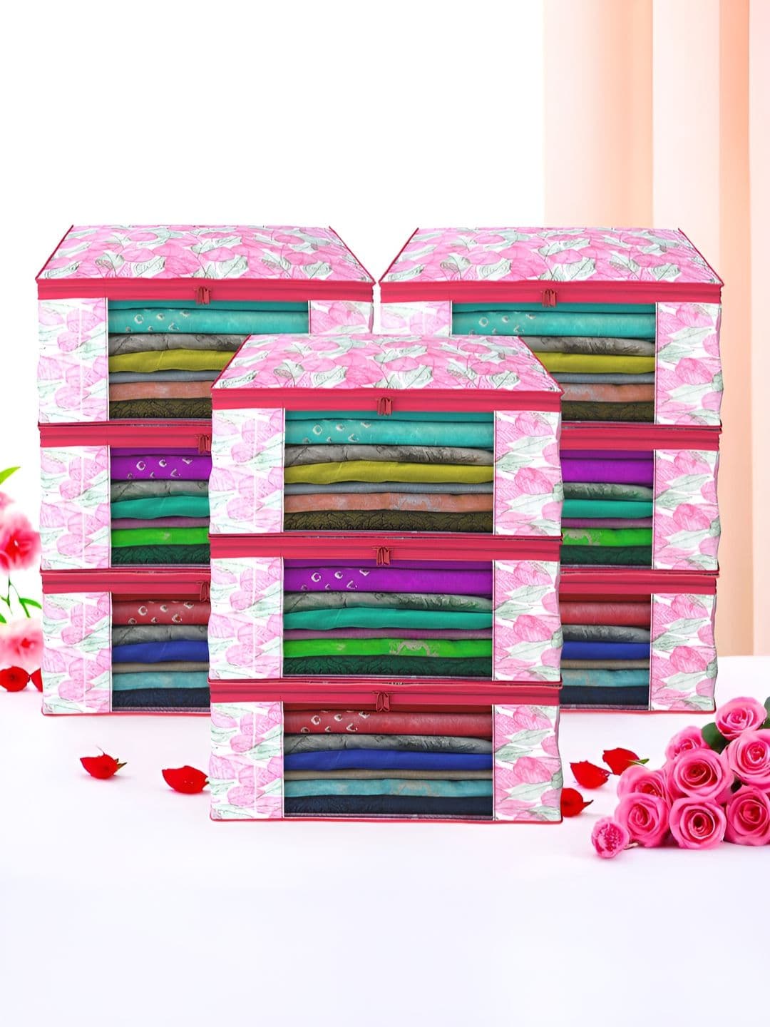 Myntra Elegant Homes Pink Set of 9 Foldable Storage Non-Woven Saree Cover Organisers