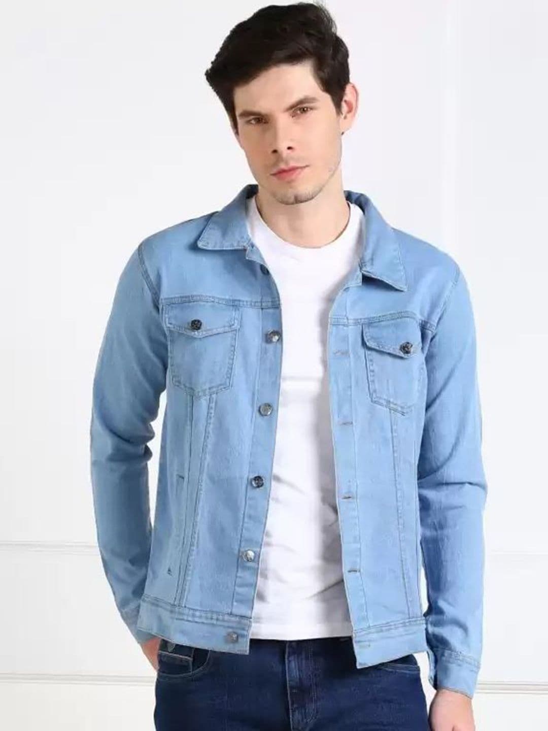 SZN Men Solid Spread Collar Denim Jacket