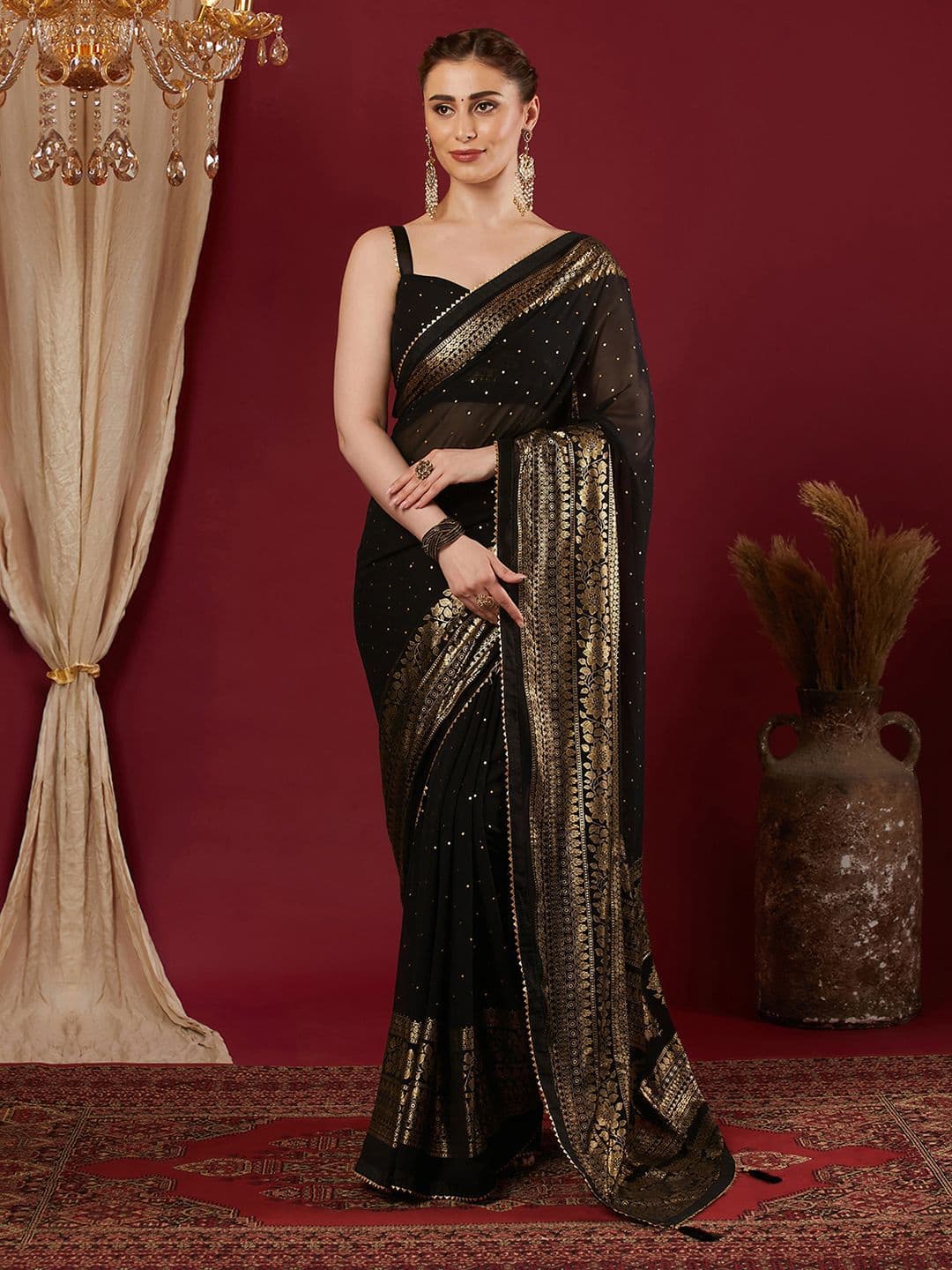 KALINI Women Woven Design Saree With Unstiched Blouse Piece