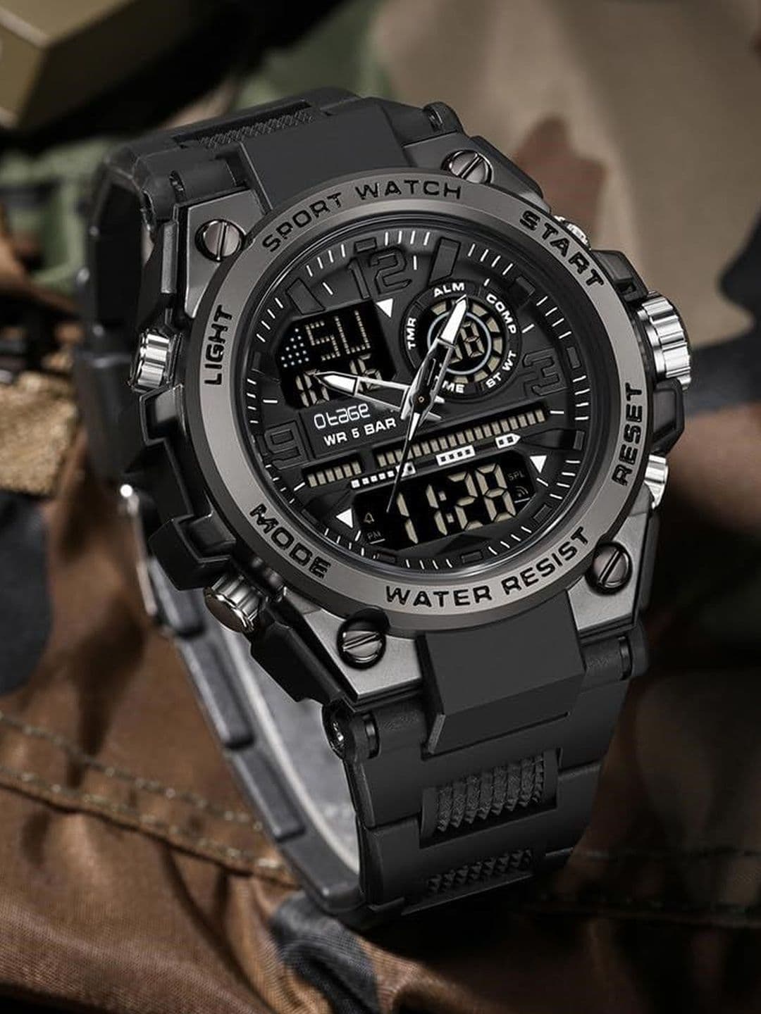 Otage Men Dial & Straps Analogue and Digital Multi Function Watch F25 GunMetal